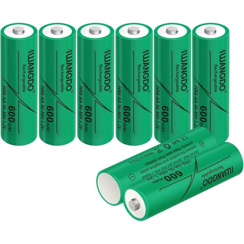 Lot de 8 piles rechargeables AA 600 mAh pour lampes solaires d'extérieur de jardin pré-chargées