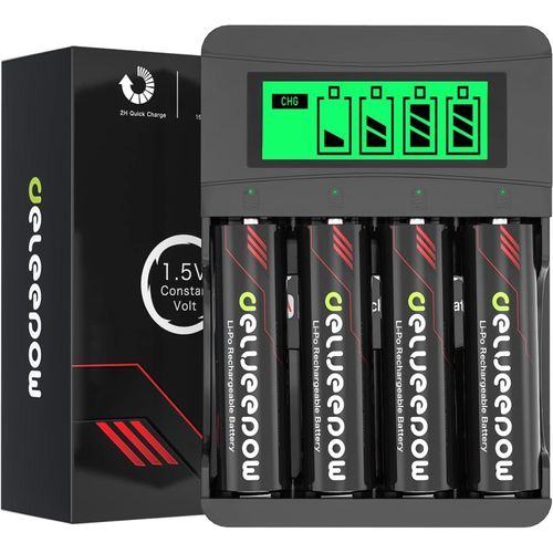 Piles Rechargeables Aa Lithium 1,5v 3400mwh Haute Capacité,4pcs Pile Aa Lithium Rechargeable Avec Rapide 2 Heures Lcd Chargeur