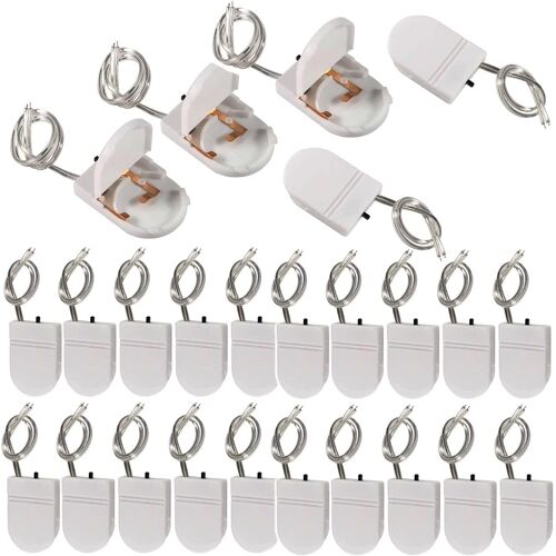 25pcs Porte-Piles, Supports de Batterie de Cellule de Bouton CR3V, Piles Bouton CR1 x 3V avec Commutation Marche/Arret Interrupteur Blanc