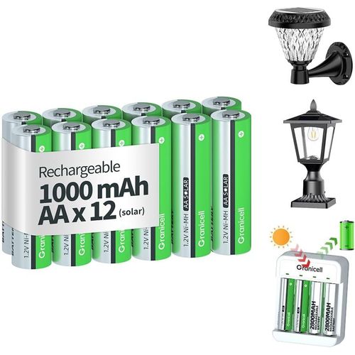 Kalanka-Lot De 12 Piles Aa Rechargeables 1,2 V Ni-Mh 1000 Mah - Piles Doubles A Pré-Chargées De Grande Capacité - Idéal Pour Les Lampes Solaires, Les Guirlandes Lumineuses Et Les Appareils Ménagers