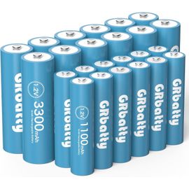 HEUE-Piles Rechargeables Aa Aaa 1,2V Nimh,Pile Rechargeable 12Pcs Aa 3300Mah Et 12Pcs 1100Mah 1200 Cylces Longue Durée Ultralife