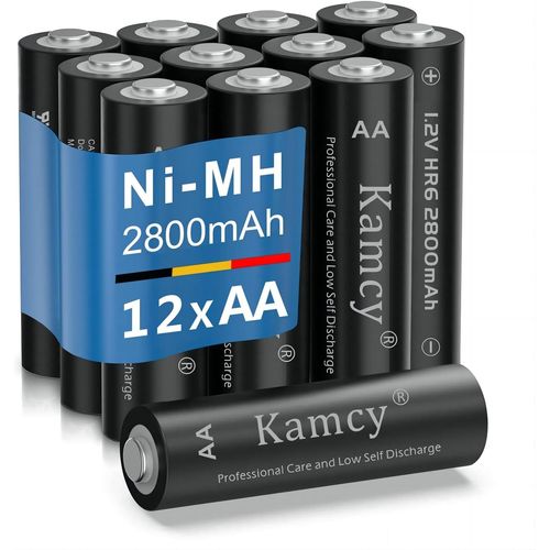 AA Piles Rechargeables 2800mAh 1,2V Ni-MH Batterie Rechargeable - Piles AA HR6 à Haute capacité - 1200-1500 Cycles - Batterie Solaire - Lot de 12 Piles