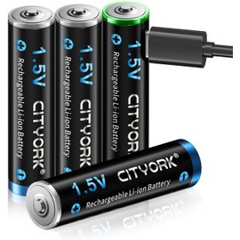 Lot de 4 piles rechargeables lithium-ion AAA 1,5 V 1200 mWh avec charge USB