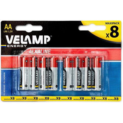 LR6/8BP Blister de 8 Piles Alcalines Stilo LR6 AA,1,5 V,Rouge