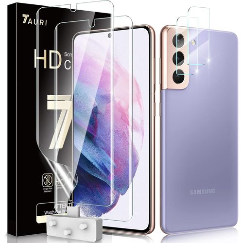 Cauc-4 Pièces Protection Écran Compatible Avec Samsung Galaxy S21/S21 5g (6.2 Pouces), 2 Pièces Tpu Film Protection Écran Et 2 Pièces Caméra Arrière Verre Trempé Double Protection Haute Transparence