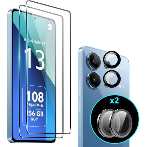 [4 Pièces Verre Trempé Pour Xiaomi Redmi Note 13 4g, 2 Pièces Protection Écran Et 2 Pièces Caméra Arrière Protecteur, Dureté 9h, Sans Bulles,Hd Anti-Rayure Protection D'écran
