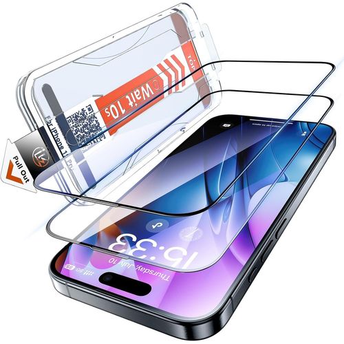 2 Pieces Tempered Glass For Iphone 15 Pro, Full Coverage, Automatic Installation, Hd Screen, Anti-Scratch, 9H Hardness Scratch Resistant, Screen Protector For Iphone 15 Pro