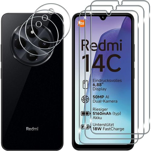 Pour Xiaomi Redmi 14c 4g/ Poco C75 Verre Trempé, 3+3 Pièces Protection Écran + Caméra Arrière Protecteur Film, 9h Dureté Hd Anti-Rayures Vitre Trempé Protecteurs D'écran Pour Redmi 14 C 4g