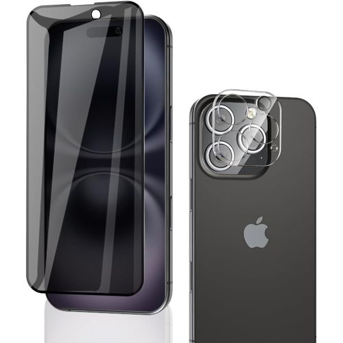 CAUC-Verre Trempé Anti-Espion Pour iPhone 16 Pro,Film Anti-Espion 1 Pièces + Caméra Arrière Protecteur 1 Pièces,9H Dureté,Anti-Rayures,sans Bulles Pour iPhone 16 Pro Protection Décran