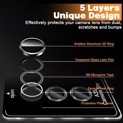 Caméra Arrière Protecteur Pour Samsung Galaxy A35 5g, Dureté 9h Protection Objectif Caméra, [Anti Rayures] Ultra Résistant Film Verre Trempé-Noir