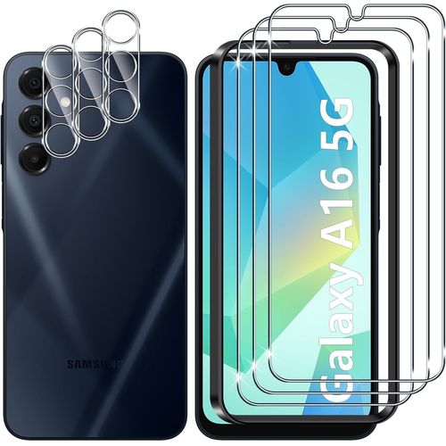 CAUC-pour Samsung Galaxy A16 5G/4G Verre Trempé, 3+3 Pièces Protection écran + Caméra Arrière Protecteur Film, 9H Dureté HD Anti-Rayures sans Bulles Vitre Trempé Protecteurs d'écran