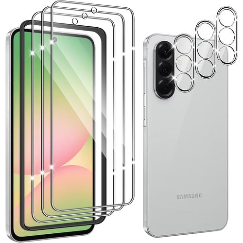 3 Pièces Verre Trempé Pour Samsung Galaxy A56 5g Avec 3 Pièces Caméra Arrière Protection Accessoire, 9h Dureté, Avec Outil D'alignement Facile, Anti-Rayures, Sans Bulles Protection Écran