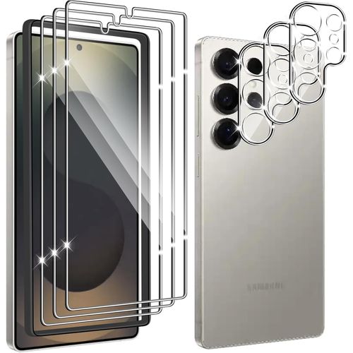 3 Pièces Verre Trempé Pour Samsung Galaxy S25 Ultra 5g Avec 3 Pièces Caméra Arrière Protection Accessoire, 9h Dureté, Sans Bulles Protection Écran¿Avec Outil D'alignement Facile