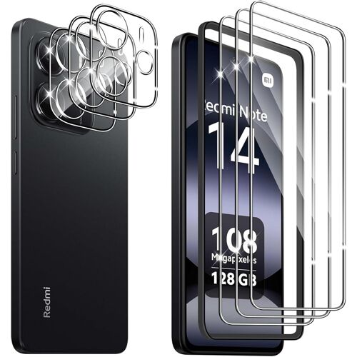 JGD-3 Pièces Verre Trempé pour Xiaomi Redmi Note 14 5G avec 3 Pièces Caméra Arrière Protection Accessoire, 9H Dureté, Anti-Rayures, Sans Bulles Protection écran, avec Outil D'alignement Facile