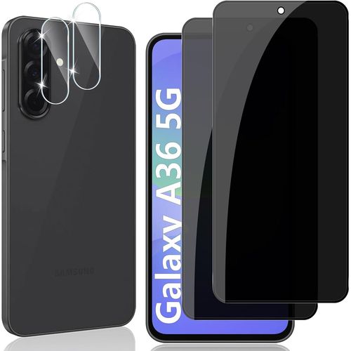 CAUC-Verre Trempé Anti-Espion pour Samsung Galaxy A36 5G, Anti-Spy Film Protection écran avec Protecteur Objectif Caméra Arrière [2+2 Pièces], Dureté 9H, Anti Rayure Vitre Trempé