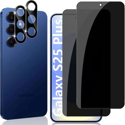 CAUC-Anti-Espion Protecteur d'écran pour Samsung Galaxy S25 Plus 5G, Anti-Spy Verre Trempé avec Protecteur d'Objectif de Caméra [2+2 Pièces],Dureté 9H Anti Rayure Privacy Film