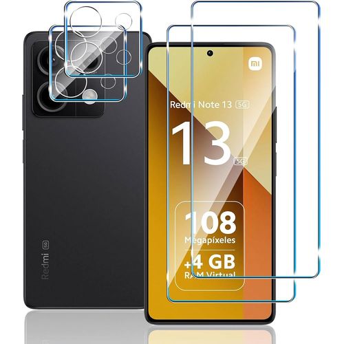 Verre Trempé Pour Xiaomi Redmi Note 13 5g (Pas Pour Redmi Note 13 4g), 2 Pièces Protecteurs D'écran + 2 Pièces Caméra Arrière Protecteur, 9h Dureté, Anti-Rayures Hd Film Vitre Protection Écran