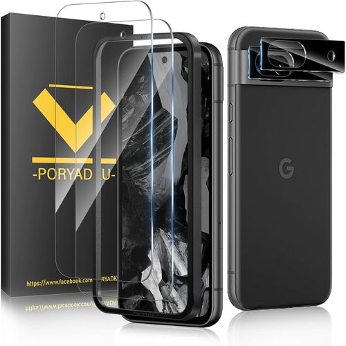 Protection D'écran Pour Google Pixel 8a 5g 6,1 Pouces,Verre Trempé 2 Pièces + Caméra Protecteur 2 Pièces,Avec Cadre D'installation 1 Pièces,Anti-Empreintes Digitales,9h Dureté,Sans Bulle