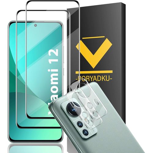 2+2 Pieces Tempered Glass For Xiaomi 12 (2 Pieces) + Camera Protector (2 Pieces), Bubble-Free, Ultra Hd, 9h Hardness, 3d Full Coverage Screen Protector For Xiaomi 12 5g
