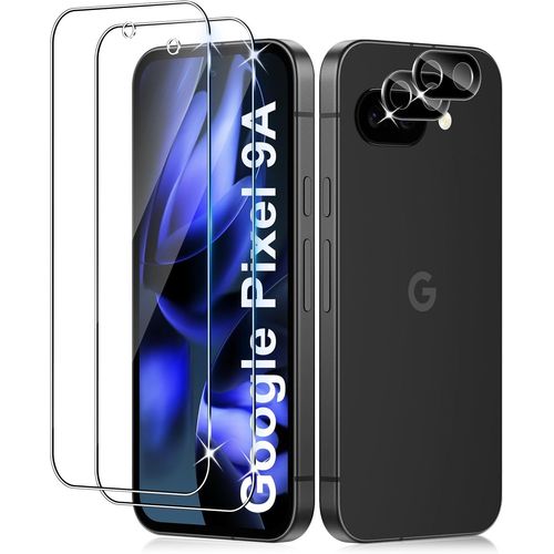CAUC-Verre Trempé pour Google Pixel 9a, 2 Pièces Film Protection écran et 2 Pièces Caméra Arrière Protecteur, Anti-Rayures,Dureté 9H Glass, HD Transparent