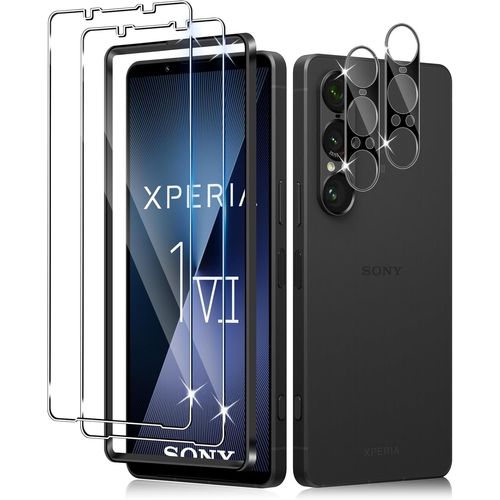 CAUC-Verre Trempé pour Sony Xperia 1 VII, 2 Pièces Film Protection écran et 2 Pièces Caméra Arrière Protecteur, Anti-Rayures,Dureté 9H Glass, HD Transparent