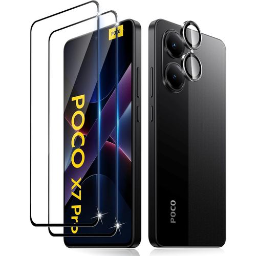 CAUC-pour Xiaomi Poco X7 Pro 5G Verre Trempé + Caméra Arrière Protecteur, [2 + 1 Pièces], Couverture Complète Protection écran, Sans Bulles HD Vitre Trempé, Anti-Rayures Protecteurs d'écran