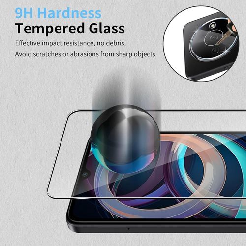 CAUC-Compatible avec Xiaomi Redmi A3 2 Pièces Verre Trempé + 2 Pièces Caméra Arrière Protecteur, 9H Dureté HD sans Bulles Anti-Huile Protection Décran + Caméra Arrière Protecteur