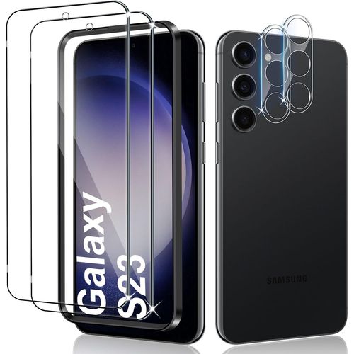 Verre Trempé Pour Samsung Galaxy S23 5g, 2 Pièces Film Protection Écran Avec 2 Pièces Caméra Arrière Protecteur, Anti-Rayures, Dureté 9h Glass, Hd Transparent