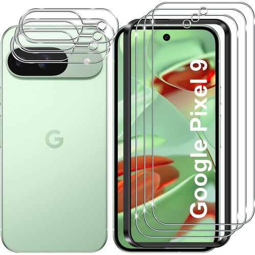 Sjzg-Pour Google Pixel 9 Verre Trempé, 3+3 Pièces Protection Écran + Caméra Arrière Protecteur Film, 9h Dureté Hd Anti-Rayures Sans Bulles Vitre Trempé Protecteurs D'écran