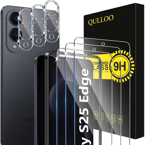 Verre Trempé Pour Samsung Galaxy S25 Edge, 3 Pièces Protecteur D'écran Et 3 Pièces Caméra Arrière Protecteur, 9h Dureté Film Protection Écran Hd Clarté Anti Rayures Vitre Protection
