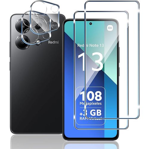 Verre Trempé Pour Xiaomi Redmi Note 13 4g (Pas Pour Note 13 5g), [2+2] Pièces Protecteurs D'écran + Caméra Protecteur, Dureté 9h, Ultra Hd Film Vitre Protection Écran, Anti-Rayures Sans Bulles