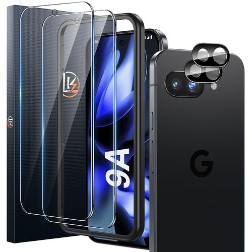 CAUC-for 2+2 Verre Trempé for Google Pixel 9A, Contenir 2pcs Protection écran et 2pcs Caméra Arrière Protecteur,avec Cadre d'Installation, Anti-Rayure, Sans Bulles d'Air, 9H Dureté, Ultra Clair