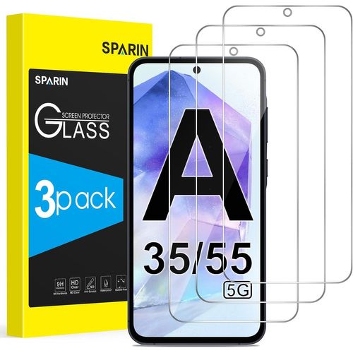 CAUC-3 Pièces Verre Trempé Pour Samsung Galaxy A55 5G / A35 5G, Protection écran, Ultra Résistant Vitre Protecteur, Clarté HD, sans Bulles, Anti-Rayures