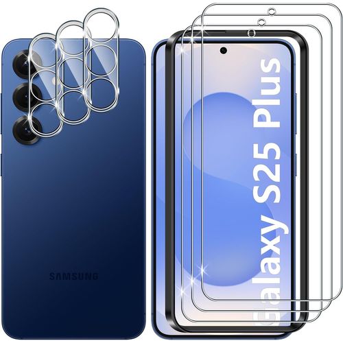 CAUC-pour Samsung Galaxy S25 Plus 5G/S25+ 5G Verre Trempé, 3+3 Pièces Protection écran + Caméra Arrière Protecteur Film, 9H Dureté HD Anti-Rayures sans Bulles Vitre Trempé Protecteurs d'écran