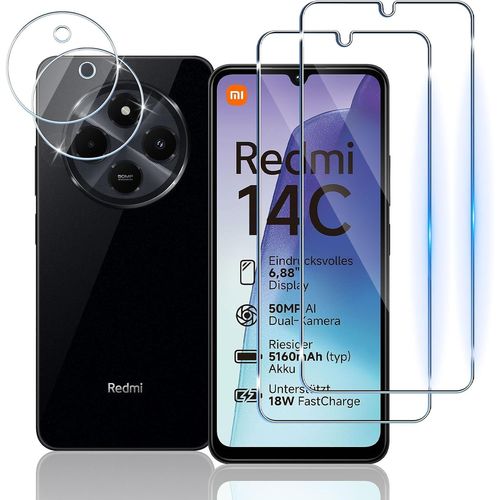 Verre Trempé Pour Xiaomi Redmi 14c 4g / Poco C75, [2+2 Pièces] Film Protection Écran Et Caméra Arrière Protecteur, 9h Dureté Vitre Protection, Anti-Rayures Sans Bulles Hd Film