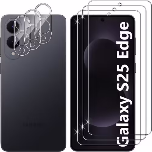 AEFJ-pour Samsung Galaxy S25 Edge Verre Trempé, 3+3 Pièces Protection écran + Caméra Arrière Protecteur Film, 9H Dureté HD Anti-Rayures Sans Bulles Vitre Trempé Protecteurs d'écran