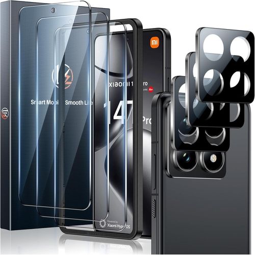 3+3 Tempered Glass For Xiaomi 14t Pro, Contain 3pcs Screen Protectors And 3pcs Rear Camera Protectors, With Installation Frame (Anti-Scratch, Bubble-Free, 9h Hardness, Ultra Clear)
