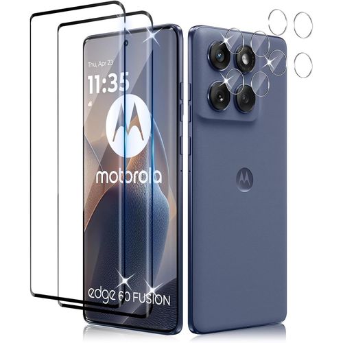 Pack 2 Verres Trempés Écran + 2 Protections Lentille Caméra Pour Motorola Edge 60 / 60 Fusion / 60 Pro - Dureté 9h, 0,33 Mm Ultra-Fin, Bords 2.5d, Oléophobe, Pose Sans Bulles
