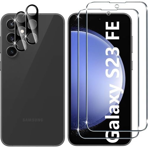 Verre Trempé Pour Samsung Galaxy S23 Fe 5g, 2+2 Pièces Protection Écran + Caméra Arrière Protecteur Film(Noire), 9h Dureté Hd Anti-Rayures Sans Bulles Vitre Trempé Protecteurs D'écran