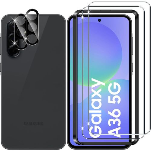 Kal-Pour Samsung Galaxy A36 5g Verre Trempé, 2+2 Pièces Protection Écran + Caméra Arrière Protecteur Film (Noire), 9h Hd Anti-Rayures Vitre Trempé Protecteurs D'écran