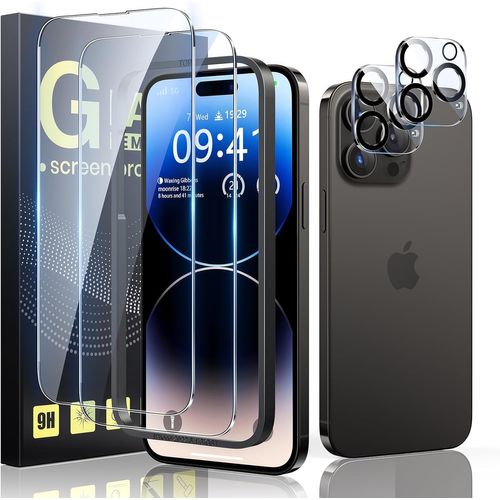 2+2, Tempered Glass For Iphone 14 Pro 6.1 Inch Easy Installation Tool Kit, 2 Screen Protectors Glass For Iphone 14 Pro With 2 Camera Protectors [Easy To Install] [Bubble-Free]