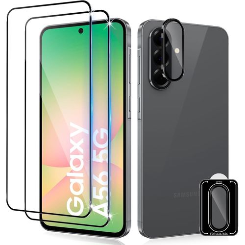 CAUC-pour Samsung Galaxy A56 5G Verre Trempé + Caméra Arrière Protecteur, [2 + 1 Pièces], Couverture Complète Protection écran, Sans Bulles HD Vitre Trempé, Anti-Rayures Protecteurs d'écran
