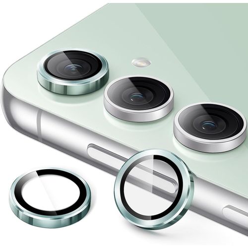 Protection Objectif Appareil Photo Samsung Galaxy S23 Fe 6,4 Pouces - Verre Trempé 9h + Anneau Métallique, Hd Transparent Anti¿Empreintes, Installation Facile (Vert)
