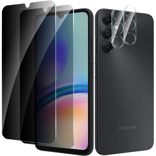 2 Pièces Protection Écran Verre Trempé Pour Samsung Galaxy A05s Anti-Espion Avec 2 Pièces Protecteur D'objectif De Camera, Vitre Protection Film Dureté 9h Glass, Anti Rayures
