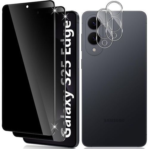 Verre Trempé Anti Espion Pour Samsung Galaxy S25 Edge, 2+2 Pièces Anti Spy Verre Trempé Et Caméra Protection, Protection Écran Film 9h Dureté Anti Rayures Sans Bulles