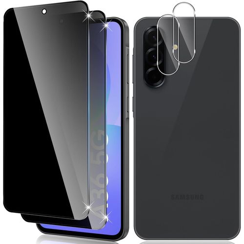 CAUC-Verre Trempé Anti Espion pour Samsung Galaxy A36, 2+2 Pièces Anti Spy Verre Trempé et Caméra Arrière Protecteur, Protection écran Film 9H Dureté Anti Rayures Sans Bulles