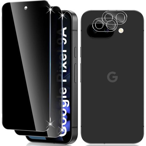 CAUC-Verre Trempé Anti Espion pour Google Pixel 9a, 2+2 Pièces Anti Spy Verre Trempé et Caméra Arrière Protecteur, Protection écran Film 9H Dureté Anti Rayures Sans Bulles