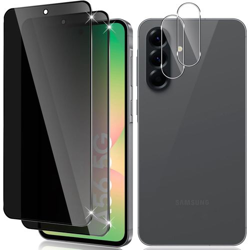 Verre Trempé Anti-Espion Pour Samsung Galaxy A56 5g - Pack 2 Écrans + 2 Protections Caméra, 9h, Bords 2.5d, Anti-Rayures Et Film Confidentialité