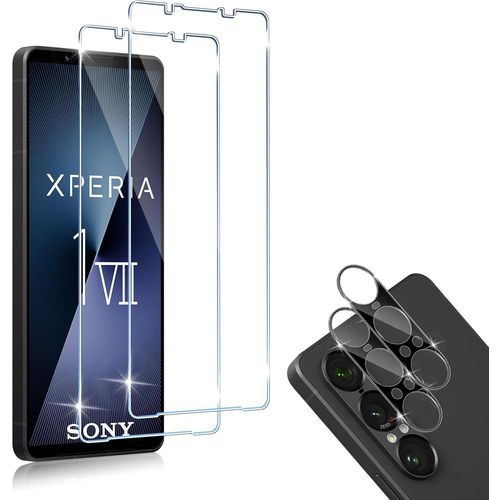 CAUC-Compatible avec Sony Xperia 1 VII 2 Pièces Verre Trempé + 2 Pièces Caméra Arrière Protecteur, 9H Dureté HD sans Bulles Anti-Huile Protection Décran + Caméra Arrière Protecteur