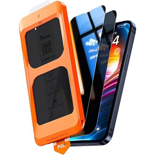 CAUC-Verre Trempé Anti Espion pour iPhone 13 / iPhone 13 Pro/iPhone 16e, Véritable Anti-Espion à 25°, Dépoussiérage Automatique, Sans Bulles, Dureté 9H, Coques de Téléphone Compatibles, 2 Pièces